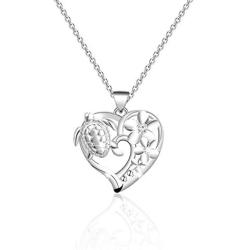 WUSUANED Turtle and Flower Heart Pendant Necklace Hawaiian Plumeria Flower Jewelry Gift for Her