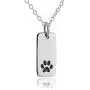 FashionJunkie4Life Sterling Silver Paw Print on Rectangle Charm Necklace, 18'' Chain, Dog Cat Pet Jewelry
