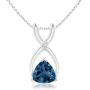 December Birthstone - Trillion London Blue Topaz Wishbone Pendant Necklace with Diamond in Silver (5mm London Blue Topaz)