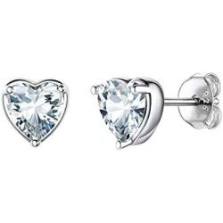 Hadskiss Dainty Heart Birthstone Stud Earrings for Women Girls, 925 Sterling Silver Studs Earrings, Hypoallergenic 6MM Cubic Zirconia Earrings, Gift for Birthday Christmas, Come with Jewelry Box
