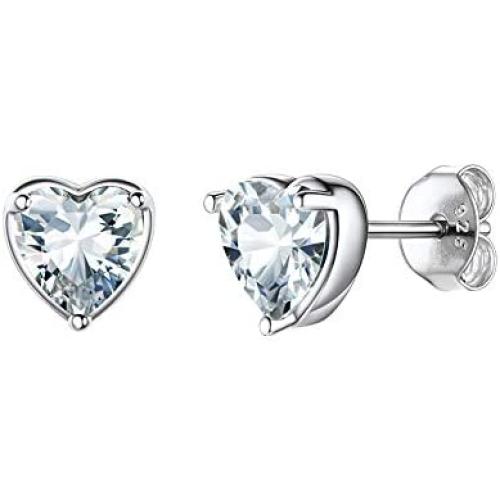 Hadskiss Dainty Heart Birthstone Stud Earrings for Women Girls, 925 Sterling Silver Studs Earrings, Hypoallergenic 6MM Cubic Zirconia Earrings, Gift for Birthday Christmas, Come with Jewelry Box
