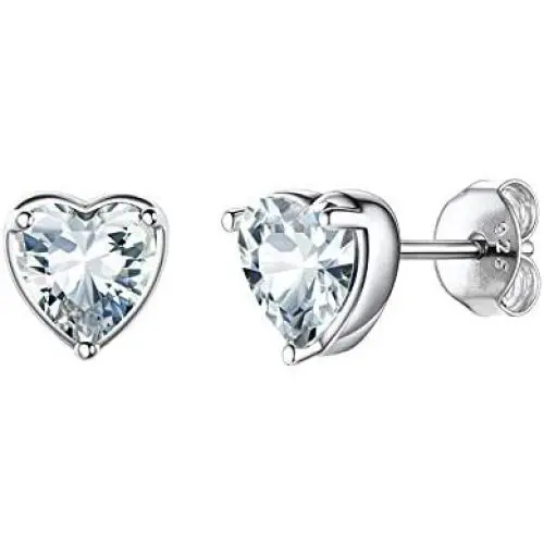 Hadskiss Dainty Heart Birthstone Stud Earrings for Women Girls, 925 Sterling Silver Studs Earrings, Hypoallergenic 6MM Cubic Zirconia Earrings, Gift for Birthday Christmas, Come with Jewelry Box