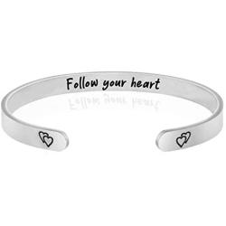 jolliz Inspirational Bracelets for Women- Silver Mantra Bangle Cuff Jewelry- Motivational Gift for Her- Stainless Steel Motivational Engraved Quote Bracelet