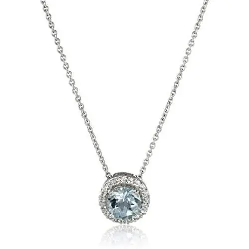 Jewelili Sterling Silver with 1/6 Cttw Round Checkerboard Round Pendant Necklace Jewelili Sterling Silver with 1/6 Cttw Round Checkerboard Round Pendant Necklace