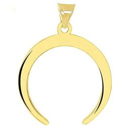 Solid 14k Yellow Gold Upside Down Crescent Moon Double Horn Pendant