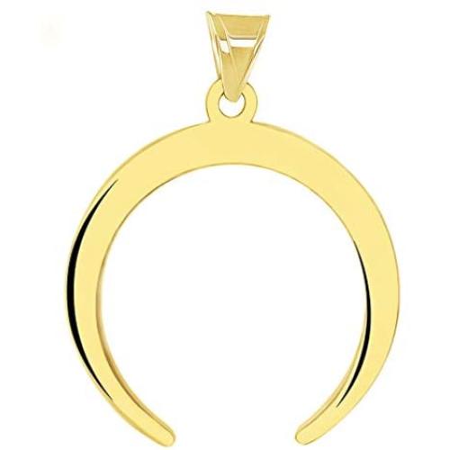 Solid 14k Yellow Gold Upside Down Crescent Moon Double Horn Pendant