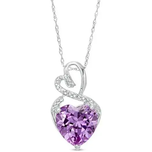 Lab-Created Gemstone Birthstone Heart and Diamond Accent Necklace Pendant Charm in 10k White Gold or 10k Yellow Gold plated or 925 Sterling Sliver with 18” Chain (Choose your Birthstone) Lab-Created Gemstone Birthstone Heart and Diamond Accent Necklace Pendant Charm in 10k White Gold or 10k Yellow Gold plated or 925 Sterling Sliver with 18” Chain (Choose your Birthstone)