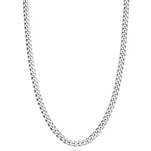 Miabella Solid 925 Sterling Silver Italian 3.5mm Diamond Cut Cuban Link Curb Chain Necklace for Women Men 16, 18, 20, 22, 24, 26, 30 Inch Made in Italy