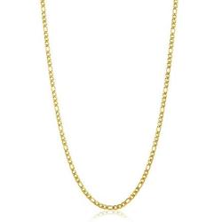 The Bling Factory 3.7mm 24k Yellow Gold Plated Stainless Steel Flat Figaro Chain Necklace