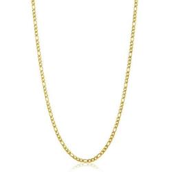 The Bling Factory 3.7mm 24k Yellow Gold Plated Stainless Steel Flat Figaro Chain Necklace