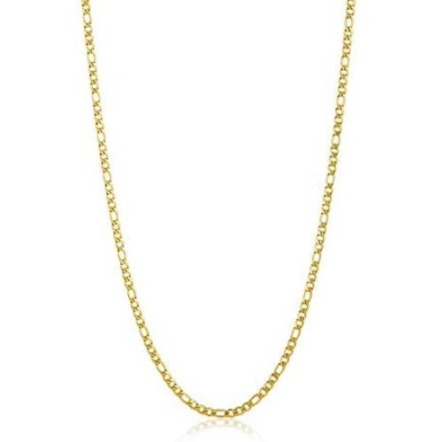 The Bling Factory 3.7mm 24k Yellow Gold Plated Stainless Steel Flat Figaro Chain Necklace