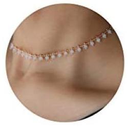 Fettero Women Double Layered Gold Choker Necklace Dainty 14K Gold Fill Hypoallergenic CZ White Opal Crystal Beaded Tassel Collar