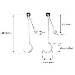 LAONATO CZ Crescent Moon and Star Chain Drop Earrings Ear Jackets