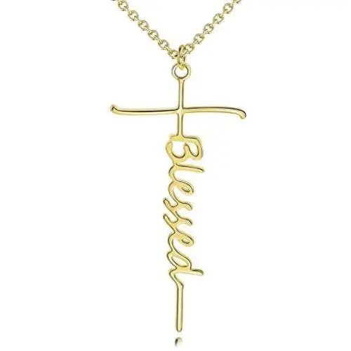 sovesi Faith Cross Necklace for Women 14K Gold Plated Gold Cross Pendant Hope Necklaces Religious Jewelry Gift for Women