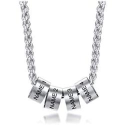 MPRAINBOW Men Women Custom Personalized Stainless Steel/Black Rope Chain ID Pendant Necklace with 2-6 Names Letters Engraved Small Custom Beads Necklace - Family Friends Name Customized Made Jewelry