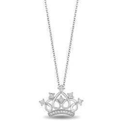 Jewelili Enchanted Disney Fine Jewelry Sterling Silver 1/10 CTTW Multi Princess Tiara Pendant