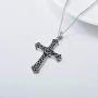 RMREWY Celtic Knot Cross Necklace 925 Sterling Silver Oxidation Sunflower Cross Religious Irish Celtic Jewelry for Women