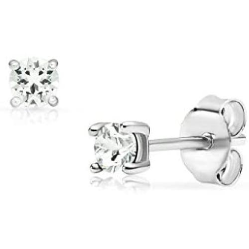 SolidSilver - Sterling Silver 3mm Round Solitaire Stud Earrings Made with Swarovski Crystal