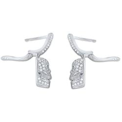 Sterling Silver Cz Skull Dangle Earrings - 23mm