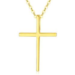 18K Solid Gold Tiny Cross Pendant Necklace for Women Simple Classic Cross Necklaces Religious Jewelry Gifts for Wife, Mother, 16-18 inch