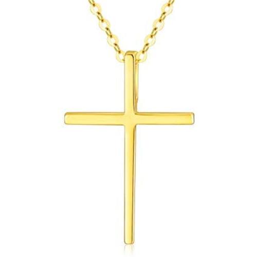 18K Solid Gold Tiny Cross Pendant Necklace for Women Simple Classic Cross Necklaces Religious Jewelry Gifts for Wife, Mother, 16-18 inch