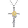 DIOFRG Sunflower Cross Necklace Sterling Silver Dainty Sunshine Pendant for Women Mom Christmas Valentines Day Anniversary Wife Friend Flower Teen Girl Gifts Jewelry