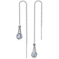 Kainier Drop Dangle Earrings CZ Tear Drop Style 14K Gold Plated Cubic Zirconia Thread Dangling Earrings for Women and Girls