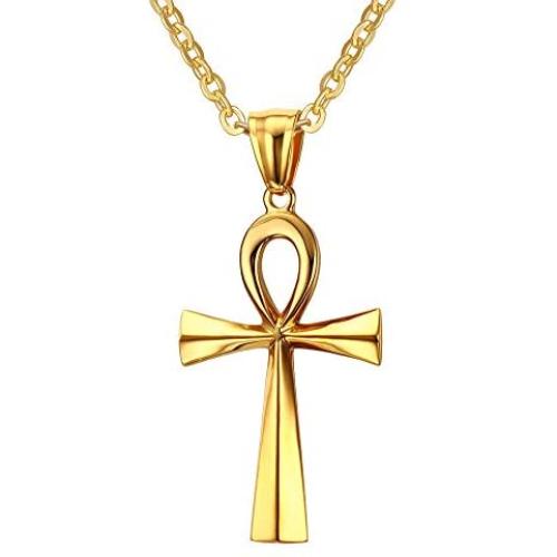 BEANS Stainless Steel Coptic Ankh Cross Religious Pendant Necklace for Men Women, 20-24 Chain