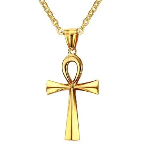BEANS Stainless Steel Coptic Ankh Cross Religious Pendant Necklace for Men Women, 20-24 Chain