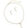 Rosemarie & Jubalee Womens Single Strand Classic Cream 6mm Simulated Pearl Necklace 14mm Dangle Charm and Earrings Jewelry Set