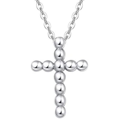 FANCIME Sterling Silver Small Cross Crucifix Stud Earrings/Pendant Necklace Dainty Cute Charm Fine Jewelry Set Gifts for Mom Women Teen Girls