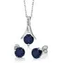 Gem Stone King 925 Sterling Silver Blue Sapphire & White Diamond Pendant Earrings Set, 3.05 Ct Round with 18 Inch Silver Chain Gem Stone King 925 Sterling Silver Blue Sapphire & White Diamond Pendant Earrings Set, 3.05 Ct Round with 18 Inch Silver Chain