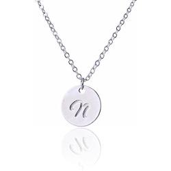 AOLO Personalized Birthstone Initial A Necklace Engraved Disc Danity Pendant Necklaces Silver