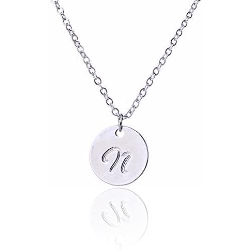 AOLO Personalized Birthstone Initial A Necklace Engraved Disc Danity Pendant Necklaces Silver