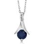 Gem Stone King 925 Sterling Silver Blue Sapphire & White Diamond Pendant Earrings Set, 3.05 Ct Round with 18 Inch Silver Chain