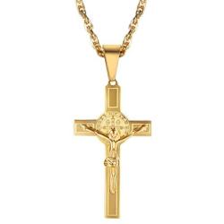 Jesus Cross Necklace for Men Women, Stainless Steel, Black/Blue/Rose Gold/18K Gold Plated, 22''-24'' adjustable, Come Gift Box