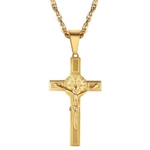 Jesus Cross Necklace for Men Women, Stainless Steel, Black/Blue/Rose Gold/18K Gold Plated, 22''-24'' adjustable, Come Gift Box