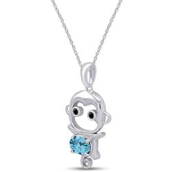 Simulated Gemstone Cute Monkey Animal Cartoon Pendant Necklace in 14K White Gold Over Sterling Silver