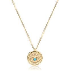 Bemoly 14K Gold Evil Eye Necklace for Women Dainty Turquoise Eye with Tiny Cubic Zirconia Coin Pendant Boho Minimalist Lucky Jewelry Gift