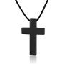 Mealguet Jewelry Stainless Steel Simple Thick Polished Cross Pendant Necklace with Black Leather Cord, Black