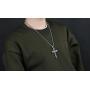 Three Layered Cross Necklace for Men Boys with English Bible Verse Crucifix Our Father Lords Prayer Stainless Steel Black Pendant Religious Christ Faith Fashion Chain Jewelry 23.6''