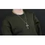 Three Layered Cross Necklace for Men Boys with English Bible Verse Crucifix Our Father Lords Prayer Stainless Steel Black Pendant Religious Christ Faith Fashion Chain Jewelry 23.6''