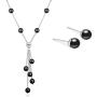 Crystalline Azuria Black Crystal Simulated Pearls Set Strand Necklace 18'' Stud Earrings 18 ct White Gold Plated for Women