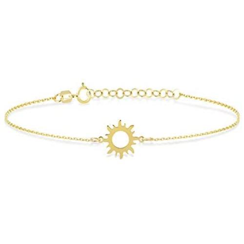 GELIN Good Vibes Only Charm Bracelet in 14k Solid Gold - Dainty Jewelry For Women - 14k Yellow Sunshine Chain Bracelet - Cute Birthday Gift for Her