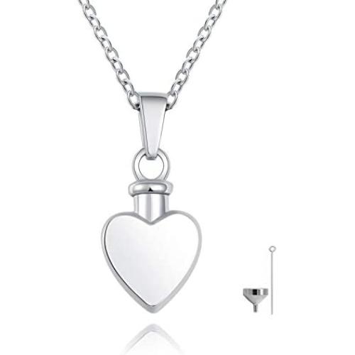 925 Sterling Silver Heart Urn Necklace for Ashes Cremation Jewelry Memorial Keepsake Pendant with Funnel Kit