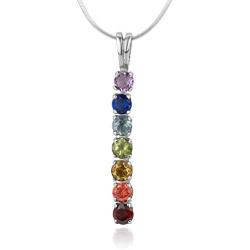 925 Sterling Silver Seven (7) Chakra CZ Stone Drop Dangling Pendant Necklace 18''