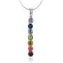 925 Sterling Silver Seven (7) Chakra CZ Stone Drop Dangling Pendant Necklace 18''