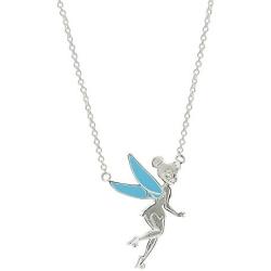 Disney Tinkerbell Jewelry for Women, Silver-Plated and Enamel Necklace, 18” Chain