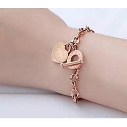JUPPE 14K Rose Gold Titanium Steel Engraved Bracelet Personalized Bangle Gift for Women Girls