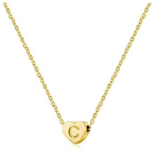 Tiny Gold Initial Necklaces - 14K Gold Filled Letter Heart Necklace, Gift for Women Girls